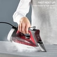 thumbnail image 4 of Rowenta, Plancha de vapor Focus Excellence con suela de acero inoxidable, cable retráctil, más de 400 microorificios de vapor, vapor potente, pantalla LED, 1750 W, carrete, color rojo DW5433, 4 of 5