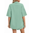 thumbnail image 2 of Women 2 Piece Outfit Summer Short Sleeve Top and Shorts Sweatsuit Set Bean Green S, 2 of 7