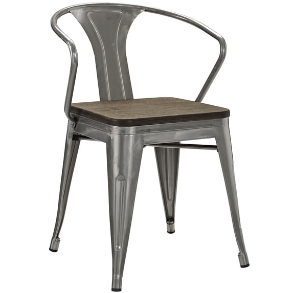 Modern Contemporary Urban Design Industrial Distressed Antique Vintage Style Kitchen Room Dining Chair, Silver, Metal Wood