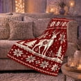 thumbnail image 6 of Stylized Knit Reindeer Snowflake Fair Isle Christmas Living, Festive Holiday Scene, Warm Flannel Blanket for Living Room and Reading Nook, Art Lovers Christmas Gift, Festive Home Decor, 6 of 9