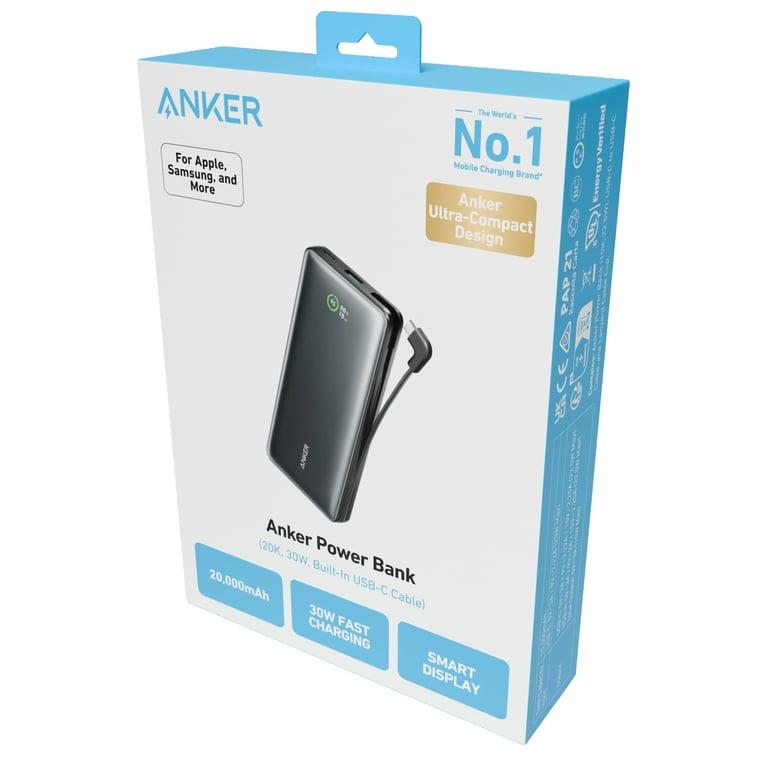 Anker Power Bank (20,000mAh, 30W, Built-In USB-C Cable