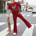 thumbnail image 4 of Cute Summer Outfits for Teens Tween Girls Clothes Short Heart Graphic T-Shirt Top+Flare Pants 2pcs Outfit Set, Size 7-14 Years, 4 of 5