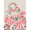 thumbnail image 6 of Elippeo Baby Girl Christmas Smocked Romper Candy Cane Bow Print Long Sleeve Bubble Jumpsuit with Bow Headband 3 6 12 18 24 Months, 6 of 9