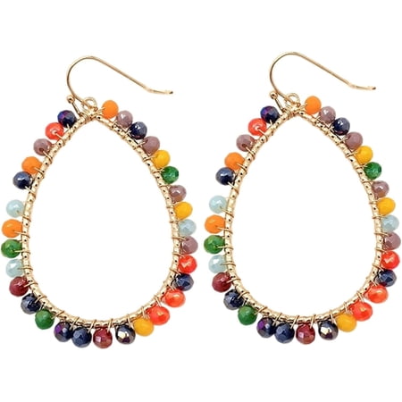 Beaded Teardrop Drop Dangle Earrings Bohemian Boho for Women Jewelry Summer Beach Holiday Lightweight Gold Wire Wrapped Beads Earrings