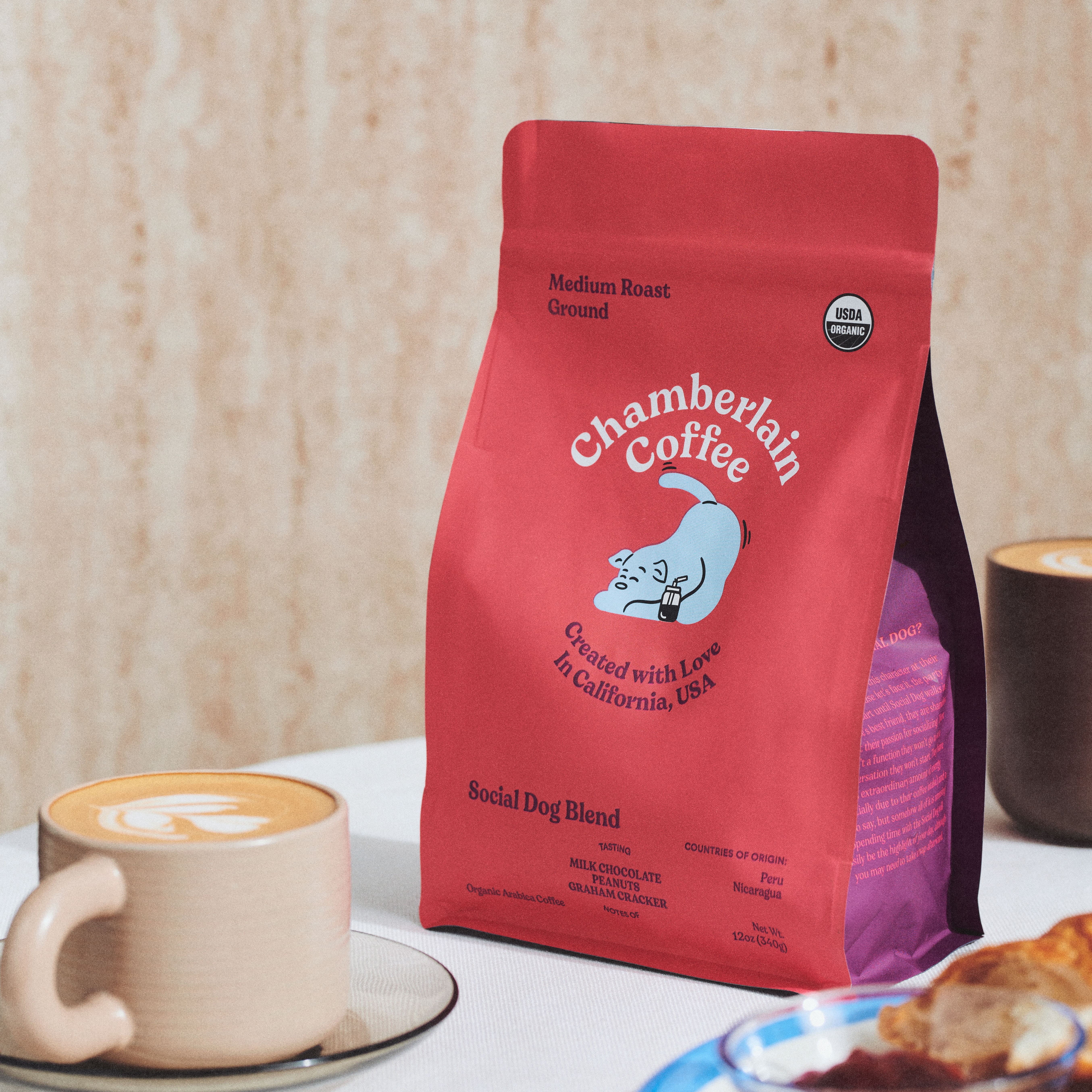Chamberlain Coffee, Social Dog Medium Roast Grounds Bag, 12 oz