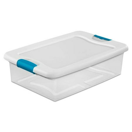Sterilite 501864 32 qt Latching Box with White Lid & Blue Latches