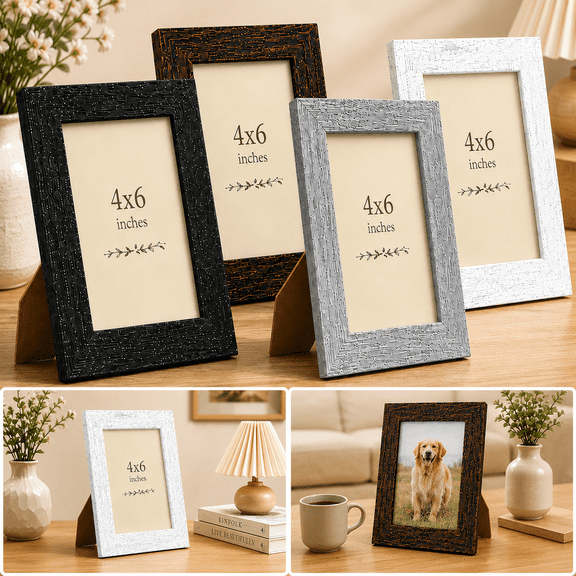USTOP 4x6 Picture Frame, Multicolor Distressed Wood Frame,Rustic Farmhouse Style Photo Display for Tabletop, Home Office Decor, Wall Mountable.