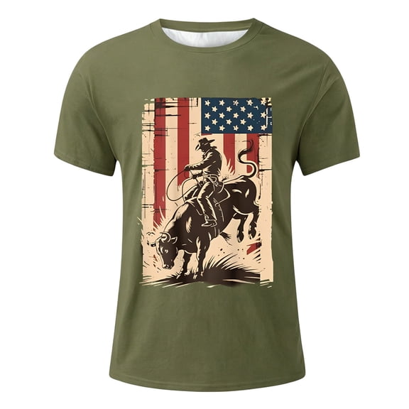 WOYY Boys Patriotic Graphic Tees Casual Short Sleeve Crew Neck T-Shirt Top, Army Green, Sizes 2-13