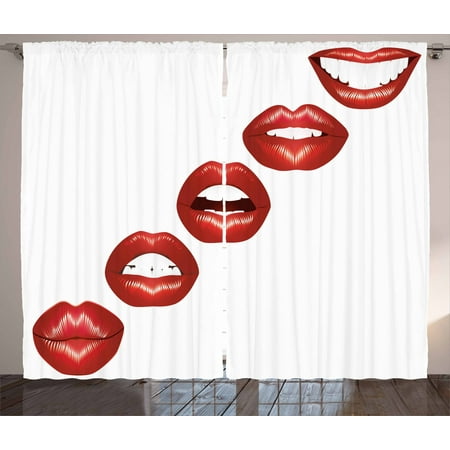 Kiss Curtains 2 Panels Set Vivid Full Red Lips Smiling Kissing