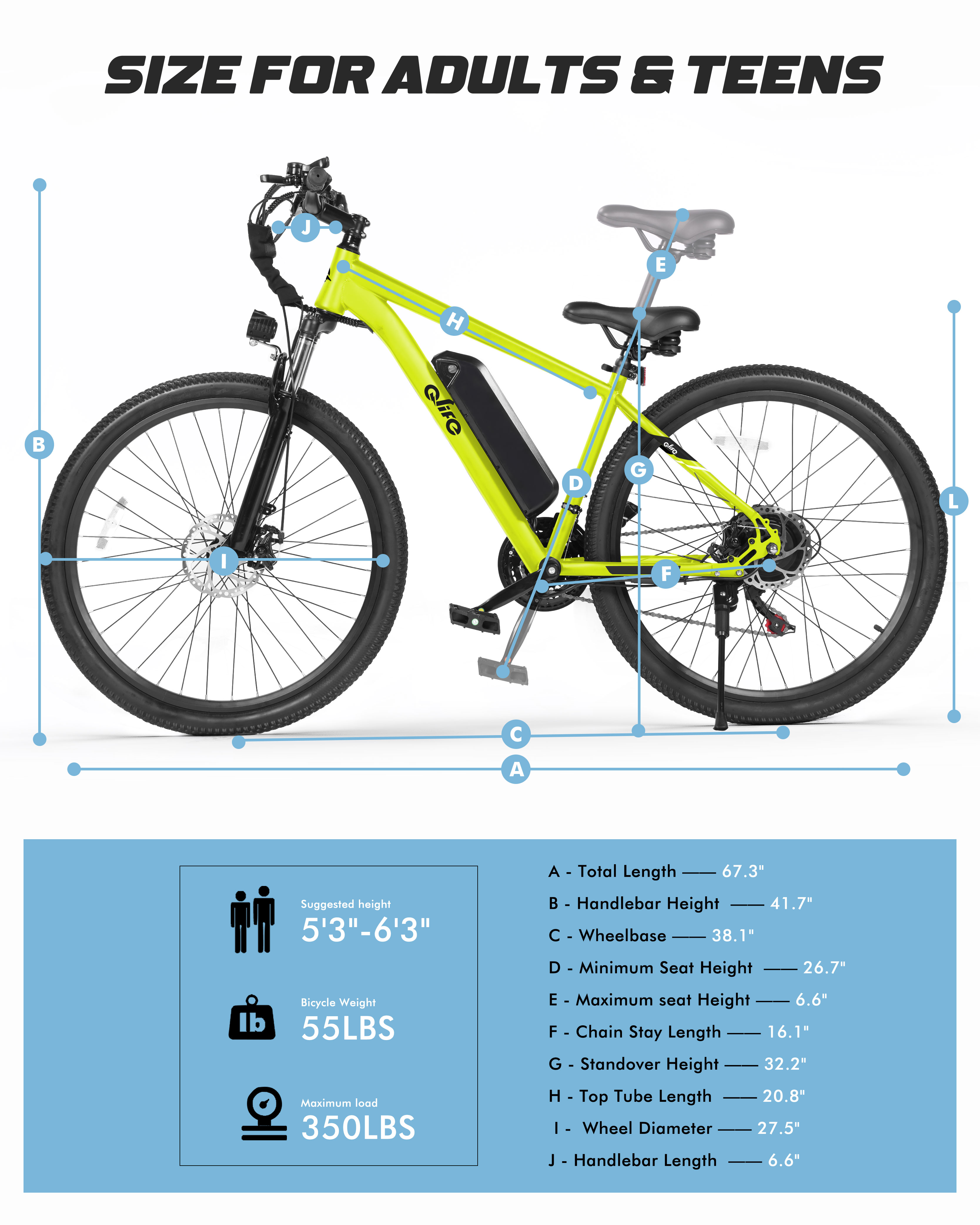Qlife Racer Electric Bicycle for Adults, 21-Speed Mountain Ebike with Peak 1200W 28MPH Brushless Motor, 48V10.4Ah , 27.5X2.1 Tire,Green