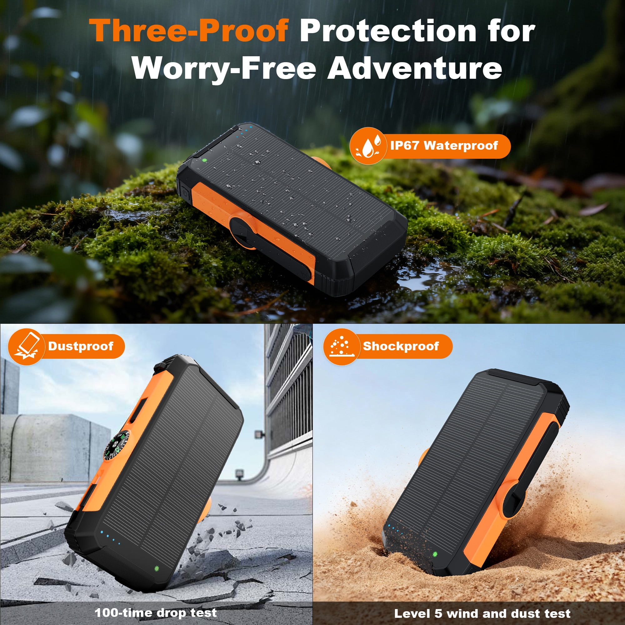SOLPOWBEN 20000mAh Solar Charger Power Bank, 22.5W Fast Charging Solar Power Bank, 15W Portable Wireless Charger Built in Hand Crank and Retractable Cord Compatible for iPhone/Android Phone