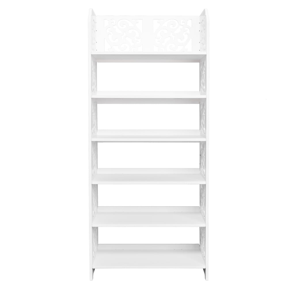 Lowestbest 6 Tiers Wood-plastic Board Carved Shoe Rack, White A Lowestbest 6 Tiers Wood-plastic Board Carved Shoe Rack, White A
