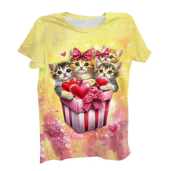 qucoqpe Women's Valentine's Day T-Shirts Fashion Casual Gifts Love Heart Printed Crewneck Short Sleeve Loose Blouse Tops for Women
