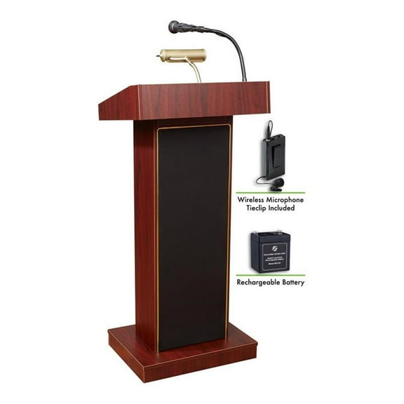 Oklahoma Sound Orator 46" Wood Lectern and Rechargeable Battery in Mahogany