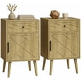 thumbnail image 1 of HOMCOM Nightstand Set of 2, Bedside Table Set with Drawer and Cabinet, Oak, 1 of 10