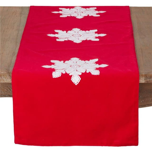 Saro Lifestyle 6069.R1672B 16 x 72 in. Chemin de Table de Noël Rectangle avec Velours et Flocon de Neige - Rouge et Blanc