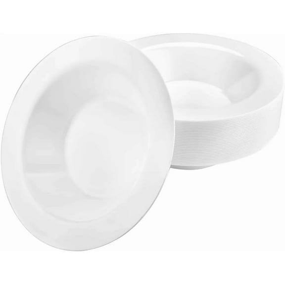 14oz Pearl White Round Bowl – Elegant Disposable & Reusable Plastic Serving Bowl for Soups, Salads, Desserts & Snacks – Tableware Weddings, Parties, Catering, Events – Stylish Round Design (30)