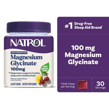 Natrol Magnesium Glycinate 100mg Soft Chews, Magnesium for Healthy Sleep & Body