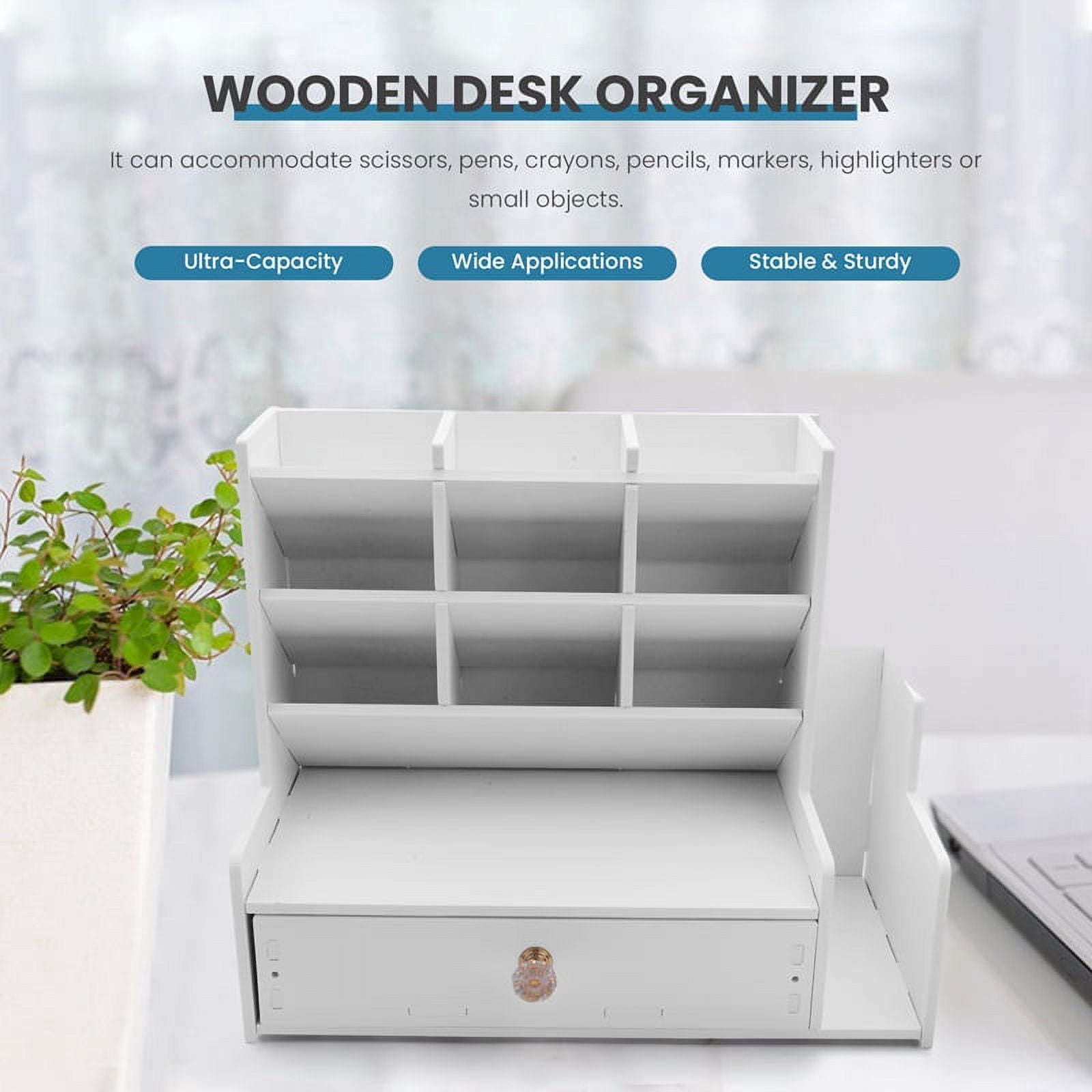 DIY White Wooden Desk Office Organizer Storage Holder Desktop Pencil Pen  Sundries Badge Box Stationery Office School Supplies - AliExpress
