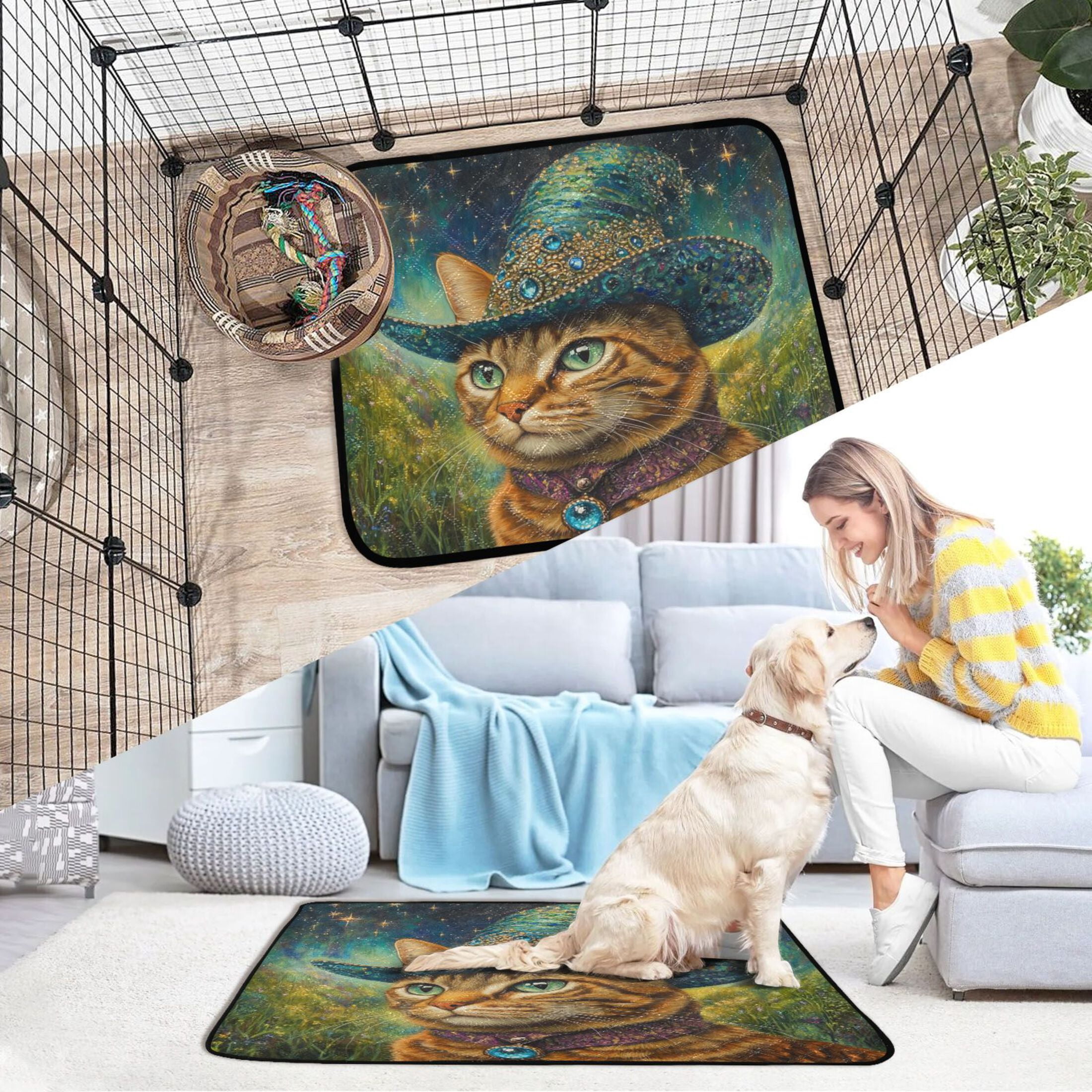 Qxltty Sapphire Hat Kitty Cat litter Pads Pet Set of 3 Diaper Mats Center Anti-leakage Layer Absorbent Soft and Comfortable
