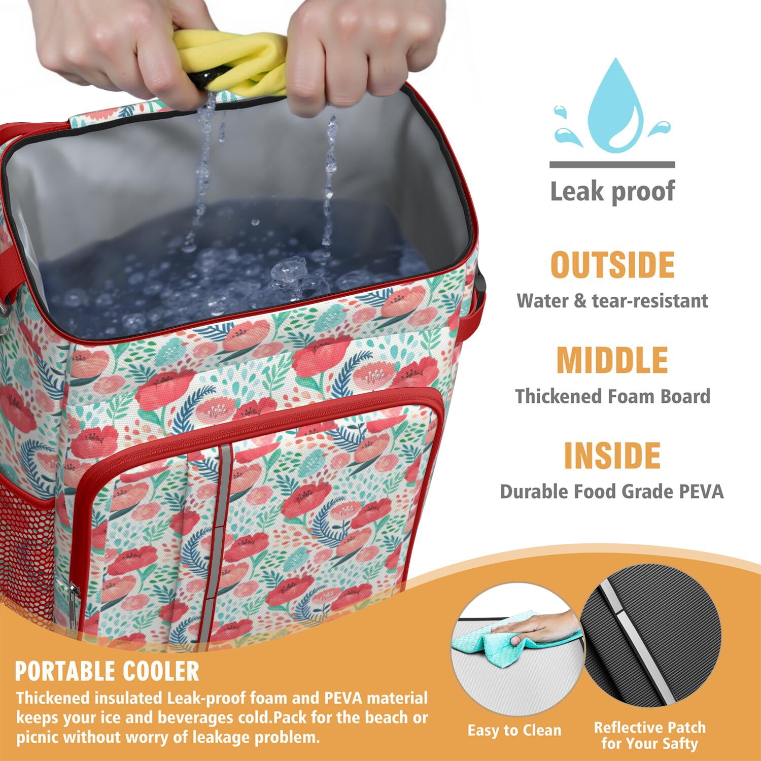 Travel Cooler Bag - Pioneer Flower Camping Beer Cooler Backpack with Bottle Opener- Waterproof Insulated Picnic Backpacks - Cooler Bag for Beach