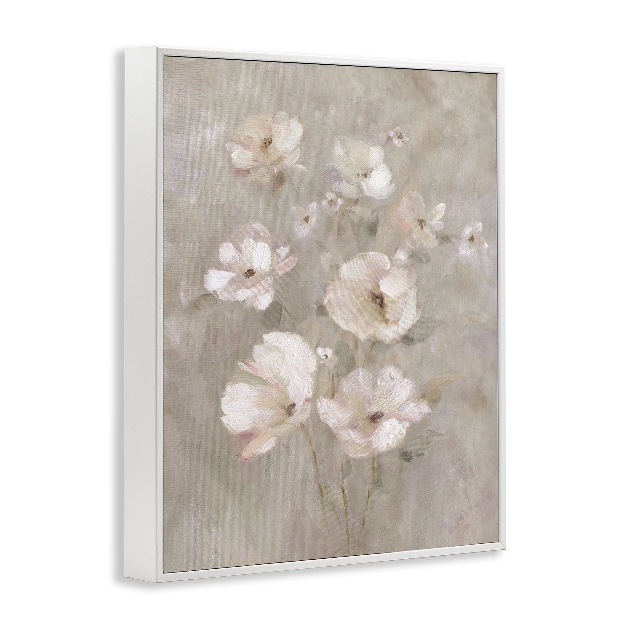 Stupell Industries Blush Florals over Beige White Framed Giclee Art, design by Carol Robinson