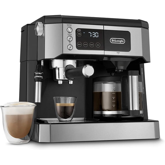 De'Longhi All-in-One Combination Coffee Maker & Espresso Machine Advanced Adjustable Milk Frother for Cappuccino & Latte Glass Coffee Pot 10-Cup, Black, COM532M