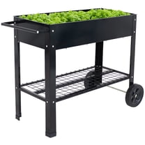Sunnydaze 43.5" x 20.75" x 31.75" Black Galvanized Steel Raised Garden Bed Cart with Wheels