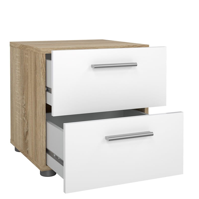 Tvilum Loft 2 Drawer Oak/White High Gloss Nightstand -Set of 2