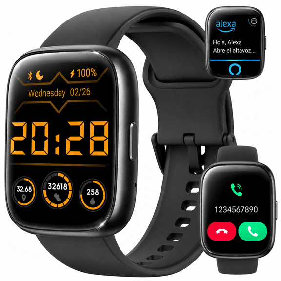 Smart Watch for Men Women,1.83" HD Touchscreen Smartwatch with Alexa System, Bluetooth Call, 120 Sports, IP68 Waterproof Fitness Tracker Compatible with Android and iOS, Black