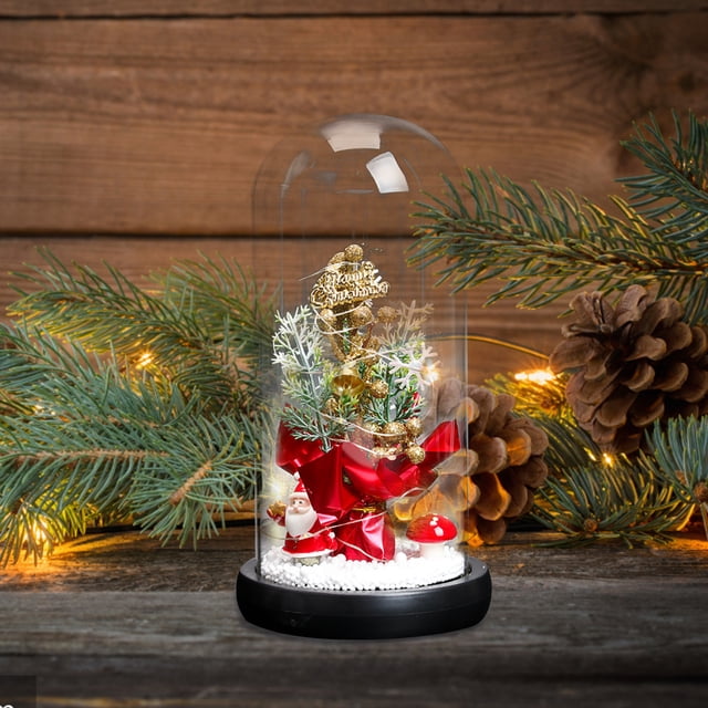 Fiudx Adorno para Árbol de Navidad, Iluminación Led, Cubierta de Cristal con Alce de Cedro y Detalles En Polvo Dorado, Ideal para Regalar En Navidad, Elegante Decoración para El Hogar, 22,5 Cm de Alt