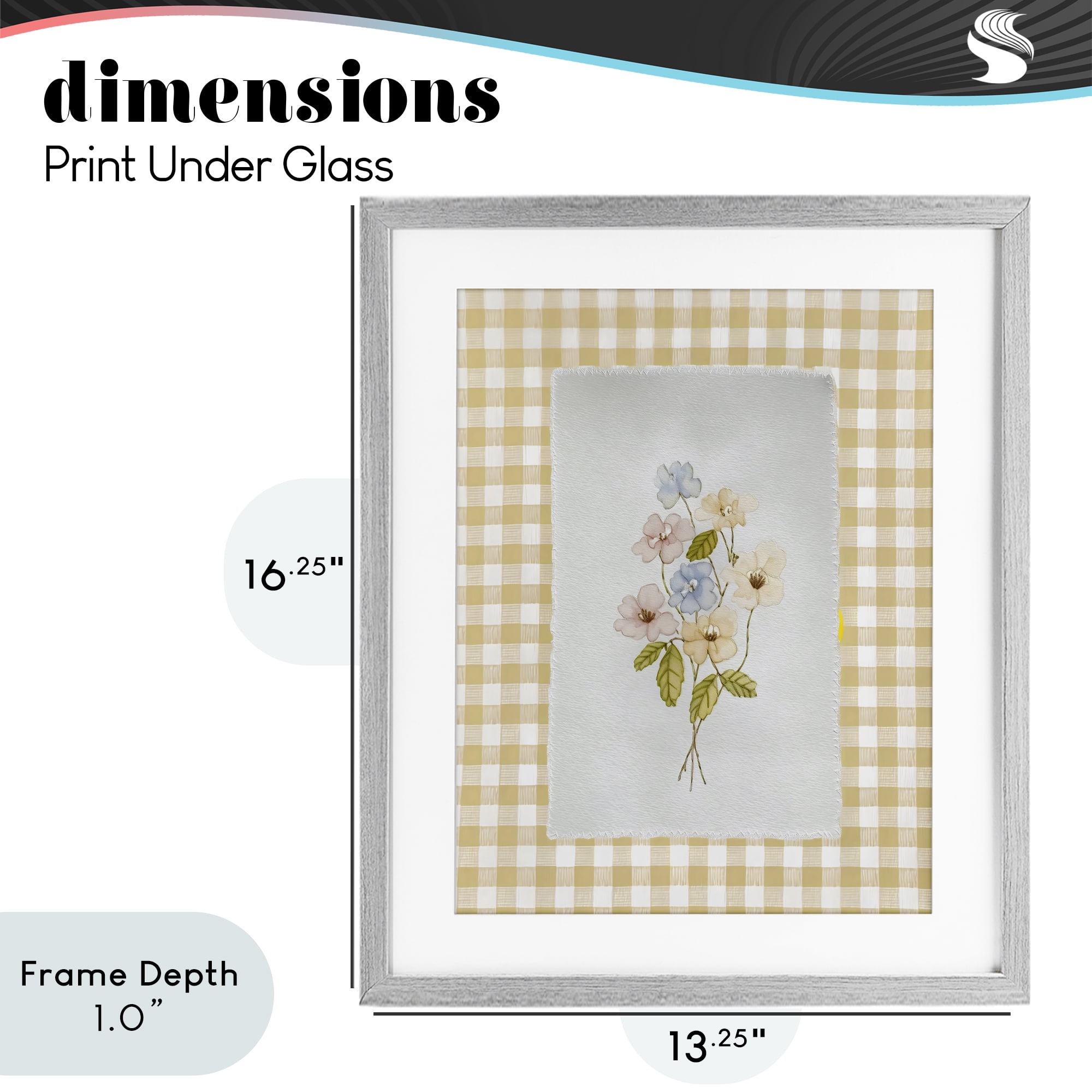 Stupell Industries Soft Gingham Flowers Gray Framed Print Under Glass, design by Arlington Prints