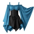 thumbnail image 5 of KICILVS Gothic Dresses for Women Off Shoulder Bell Sleeve Patchwork Corset Waist Layered Flowy Witch Theme Mini Dress Blue, 5 of 5