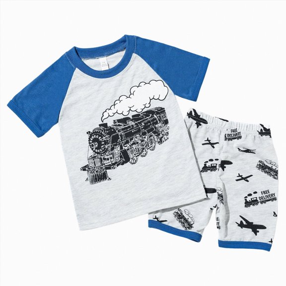 Hessimy Toddler Boy Clothes Summer Outfits Cotton Short Sleeve T-Shirt & Shorts Set(Silver,4-5 Years)