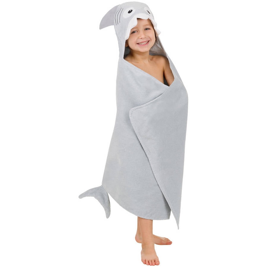 Cotton 24" x 50" Kids' Shark Hooded Towel, 1 Each