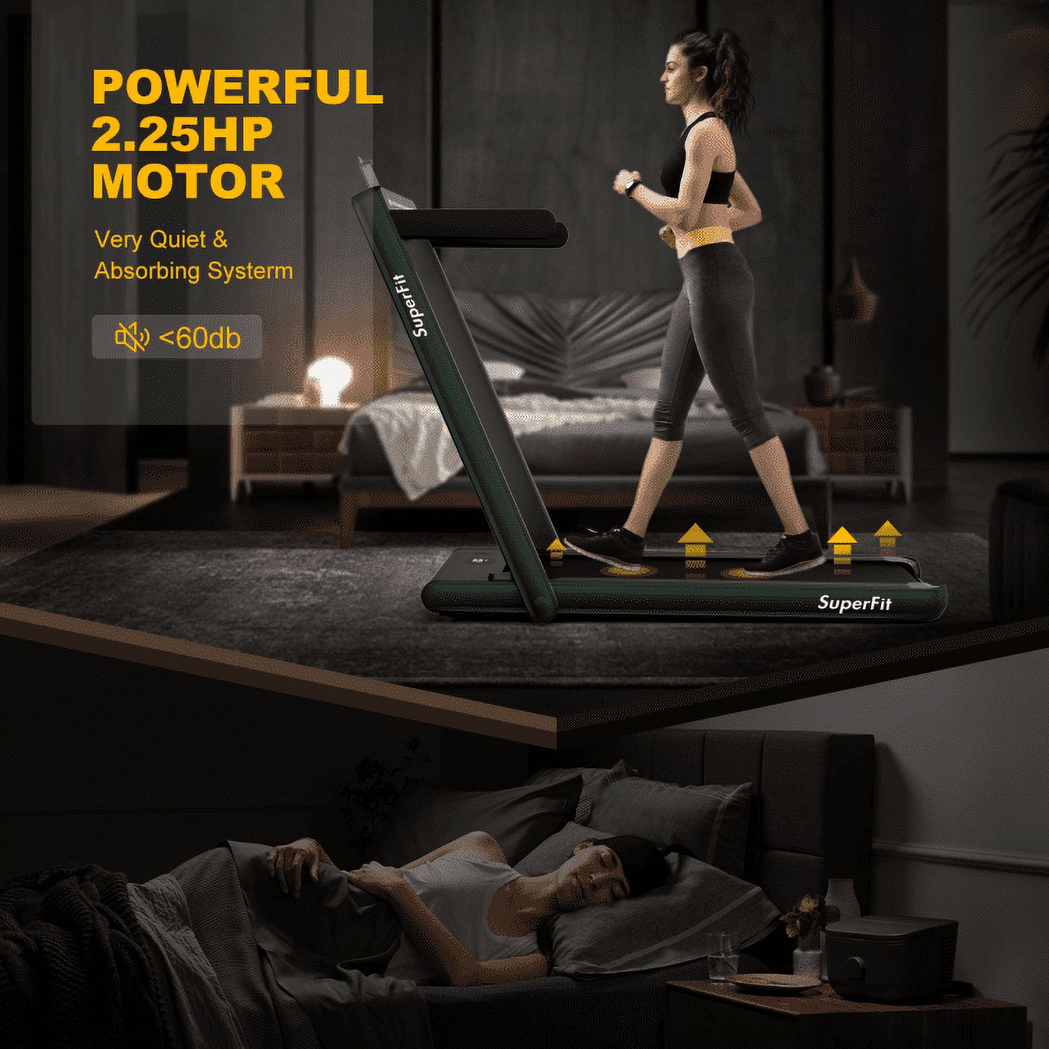 Spaco 2-in-1 Electric Motorized Health and Fitness Folding Treadmill with Dual Display and Speaker-Green, Home Fitness Equipment for Walking & Running
