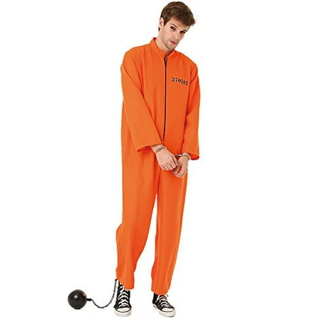 Boo! Inc. Conniving Convict Adult Men's Halloween Costume Orange Black Prison Jumpsuit
