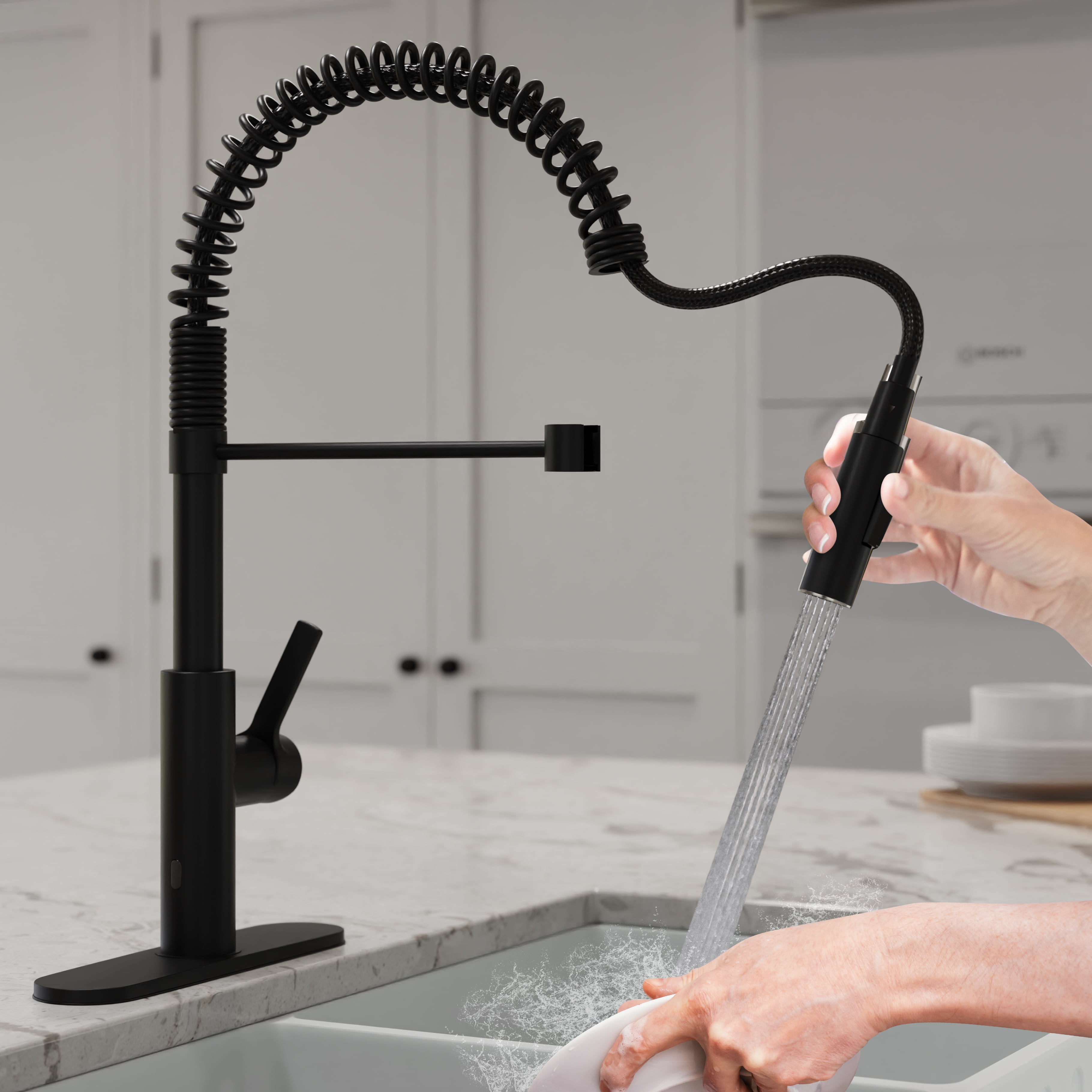 Anzzi Ola Hands Free Touchless 1-Handle Pull-Down Sprayer Kitchen Faucet in Matte Black