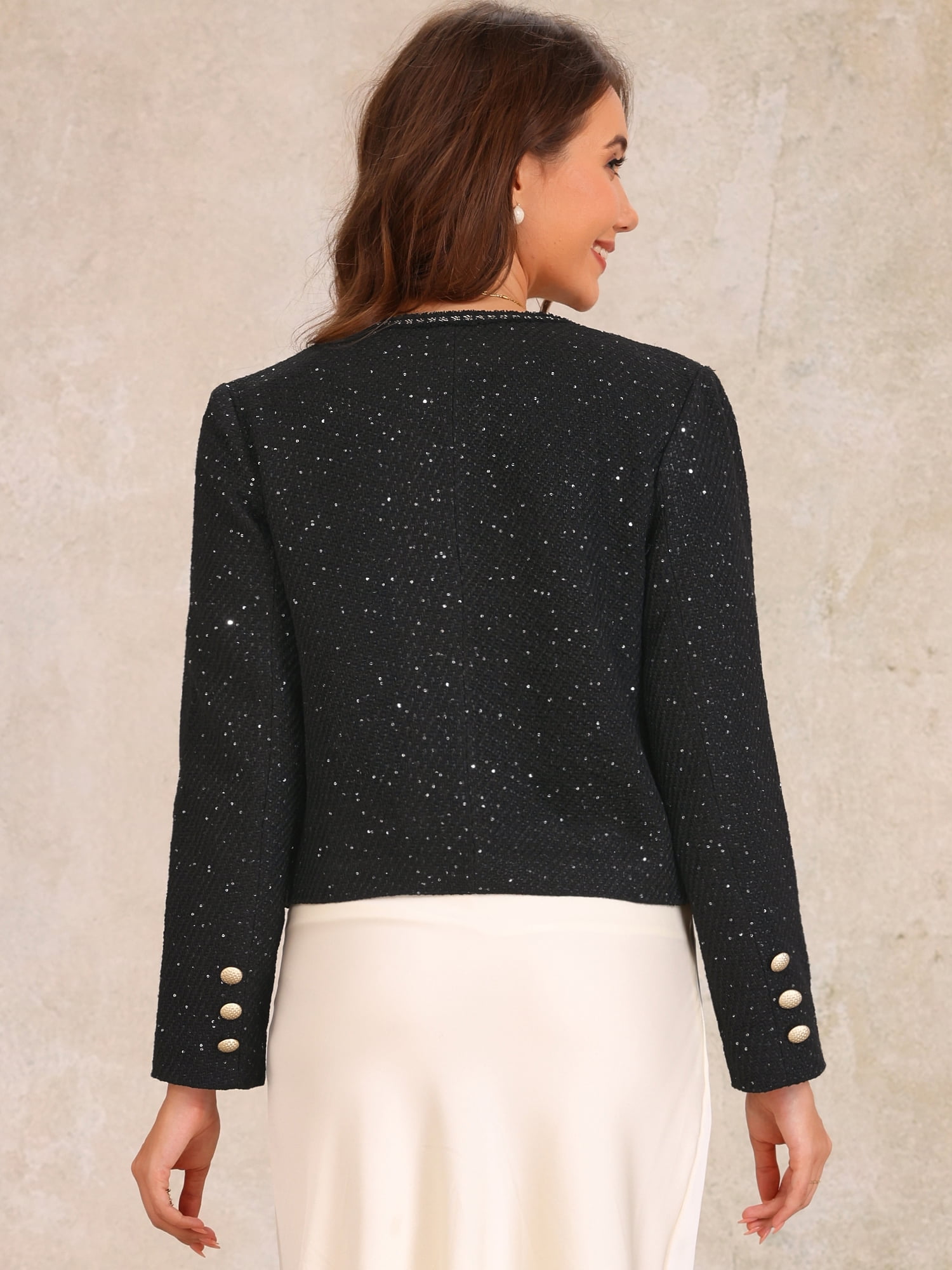 DARING DIVA Long Sleeve Casual Tweed Blazer Business Jacket L Black