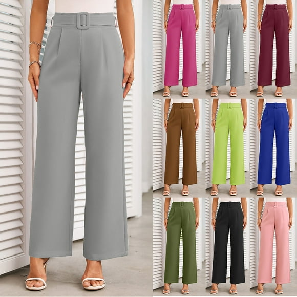 Sentmoon Straight Leg Pants Women Plus Size High Waist Petite Wide Leg Pants for Women Loose Solid Color Breathable Petites Dress Pants for Women Fall Streetwear for Office Wear Green S