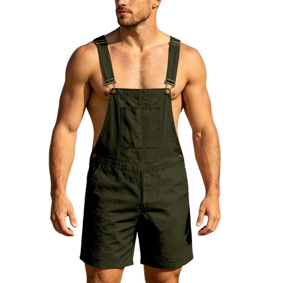 WAYUTE Bib Overalls Men Casual Sleeveless Solid Color Wide Straps Jumpsuit with Front Pocket for Lightweight Summer Outdoor Activities