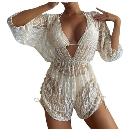 RUTAYY Women Bikini Cute Sport Push Up Swimsuit Mesh Drawstring Swimsuit 3PCS Swimwear Boho Swim Wear