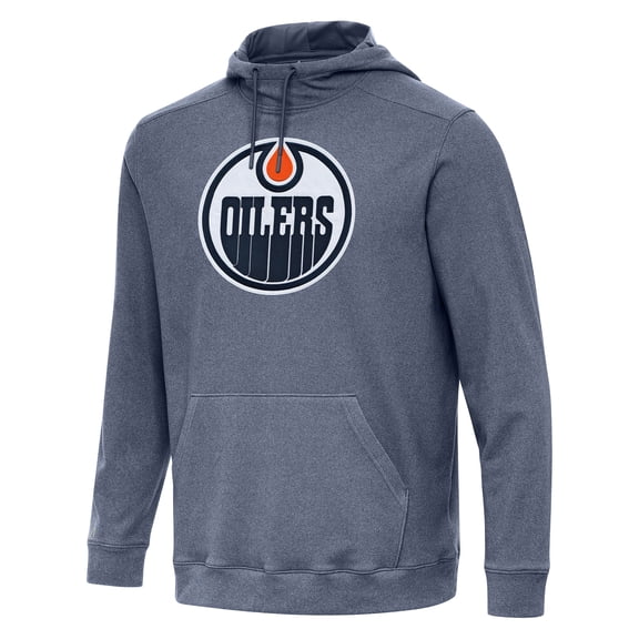 Men's Antigua Heather Navy Edmonton Oilers Cloud Pullover Hoodie
