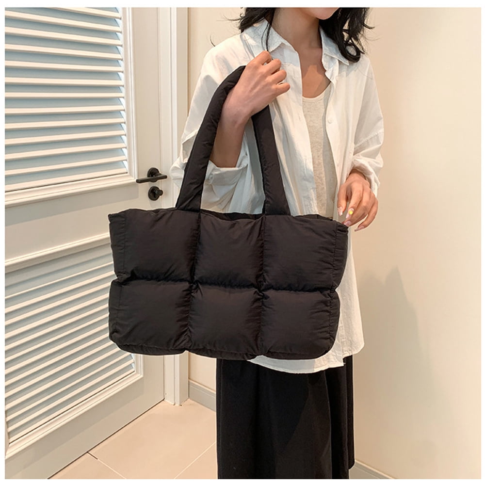 Puffer Tote Bag for Women, Large Quilted Puffy Handbag Lightweight Satchel Purse for Work Travel Gym Shop