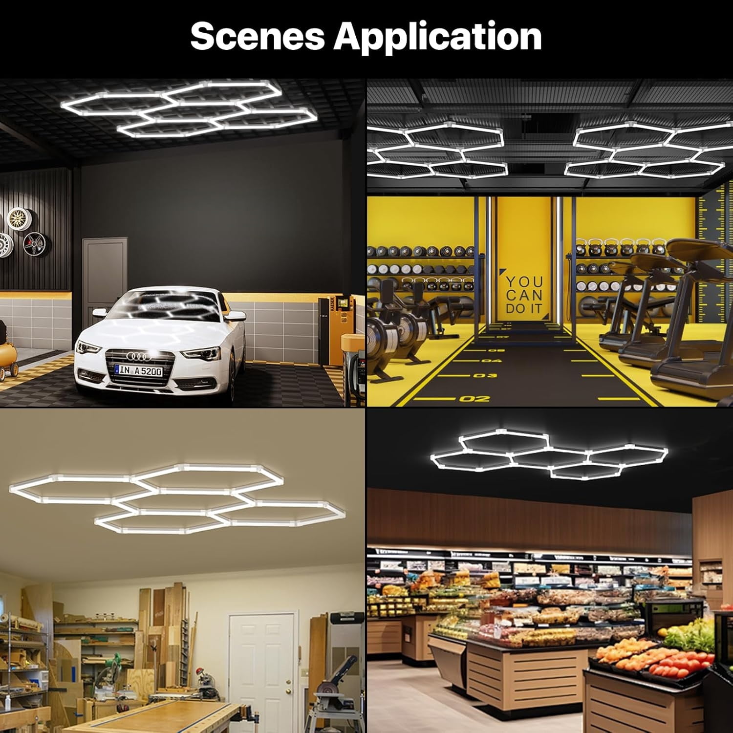 Modular Hexagon Garage Lights, for Auto Shops, Super Bright Ceiling Garage Lights, Easy Assembly