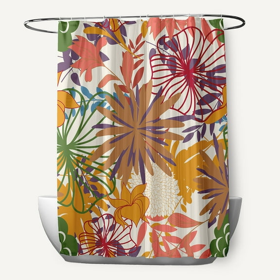 Simply Daisy 70" W x 73" L Jumble Floral Polyester Shower Curtain, Scallion [1 Ct]
