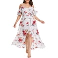 thumbnail image 1 of Jophufed Womens Plus Size Dresses Boho Flower Print Long Dress Casual Short Sleeve Cold Shoulder Dresses for Women Party Casual on Clearance, 1 of 8