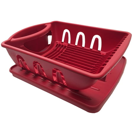 Red Sterilite Two Piece Sink Set Dish Rack Drainer Kitchen Perimeter Cup