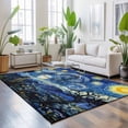 thumbnail image 3 of Large Area Rugs 5'x8', Blue Starry Night Carpet Runner Indoor Outdoor Rugs Home Decor Aesthetic, Abstract Star Sky House Tree Oil Painting Non Slip Mats Washable Accent Rug for Living Room Bedroom, 3 of 8