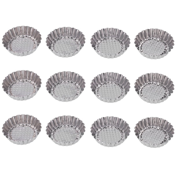 Juego de moldes para tarta de huevo de acero inoxidable, 12 moldes redondos para pasteles, Ideal para hornear en cocina y pastelería
